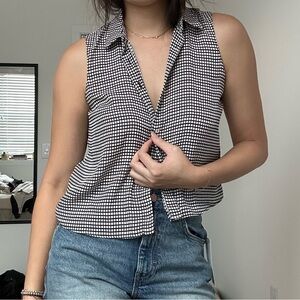 Zara Black and White Gingham Sleeveless Blouse